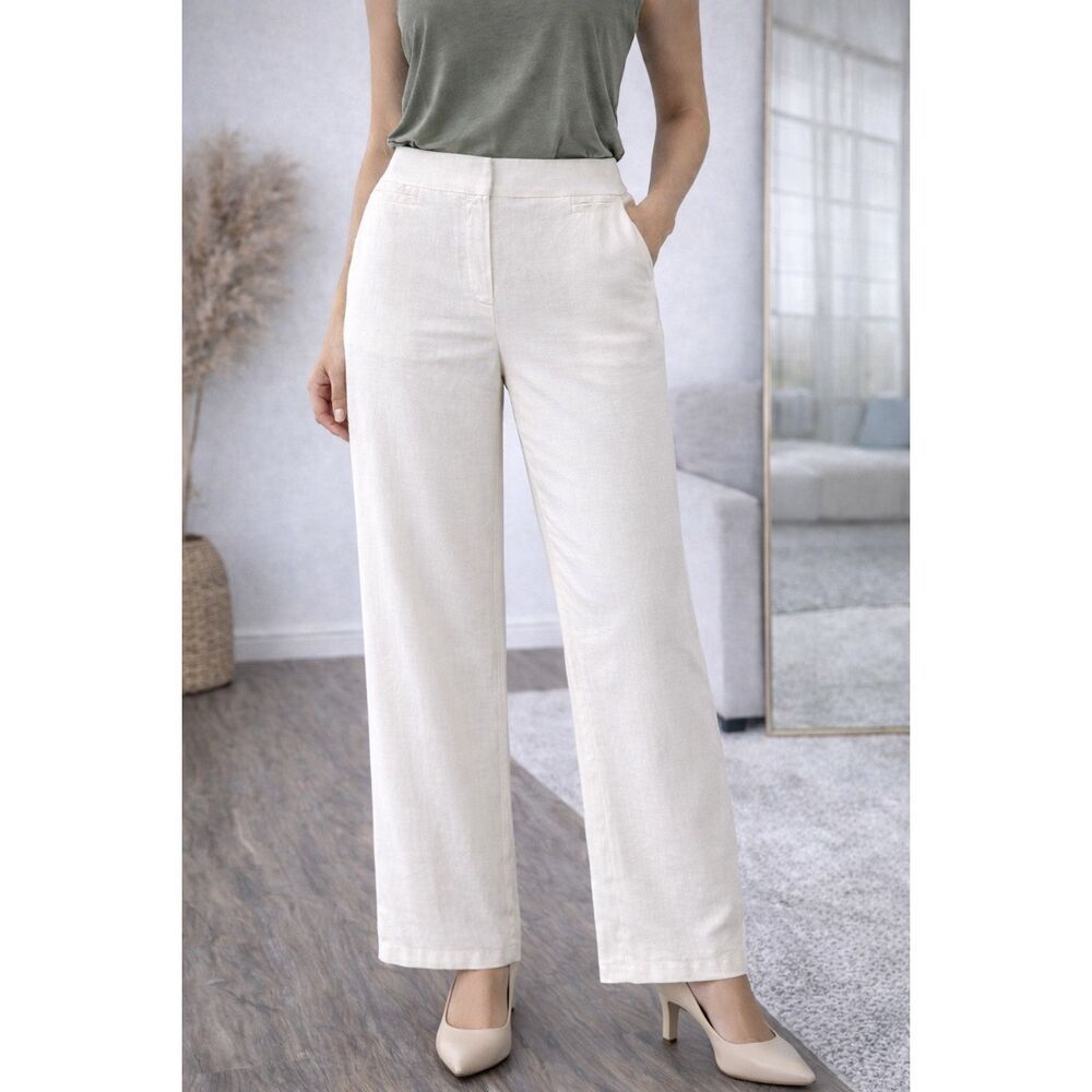 Ivory Linen Blend Wide Leg Lined Suit Pants Size 8 See Description
